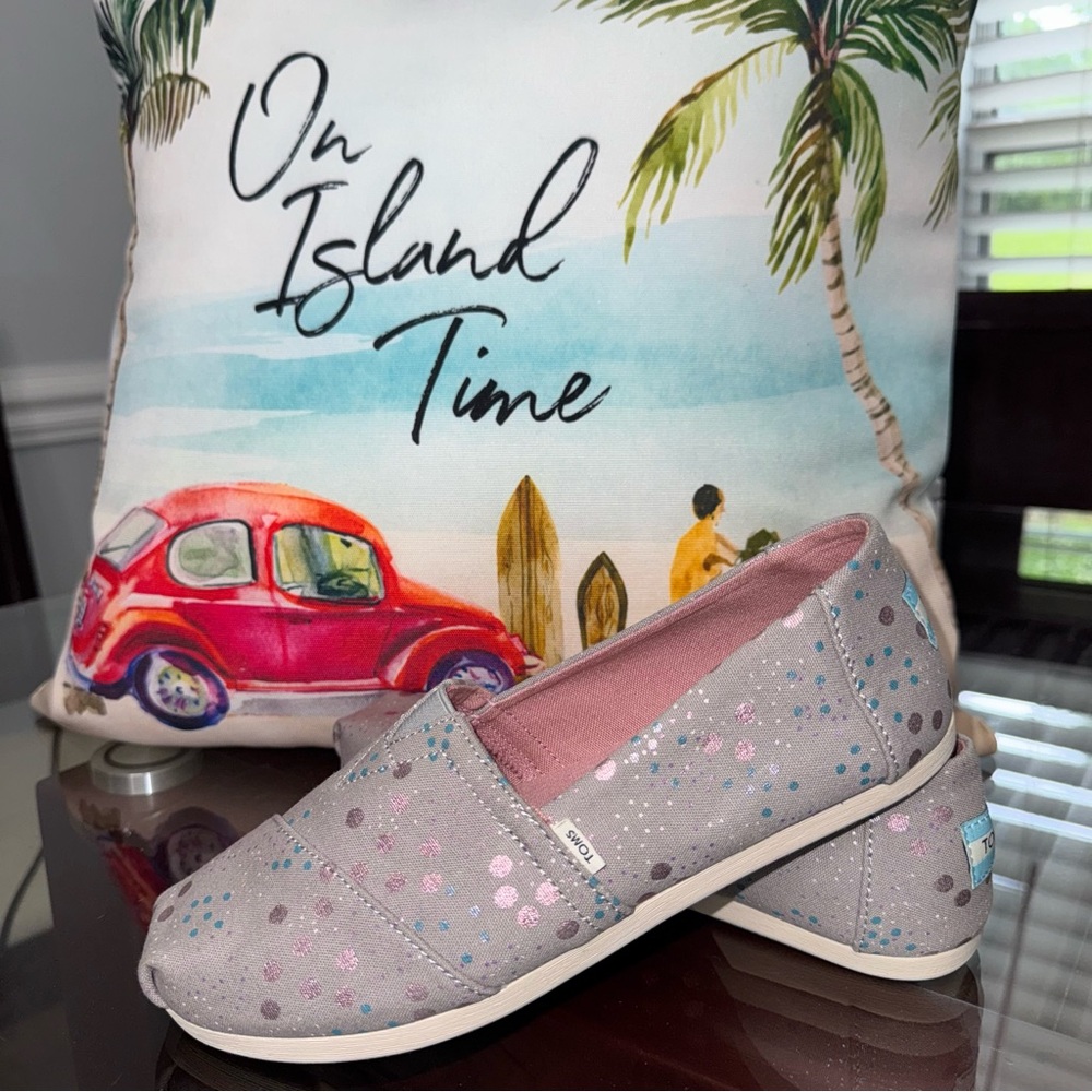 Toms Drizzle Grey Superbloom Dot Print Canvas Slip-On Alpargatas Shoes